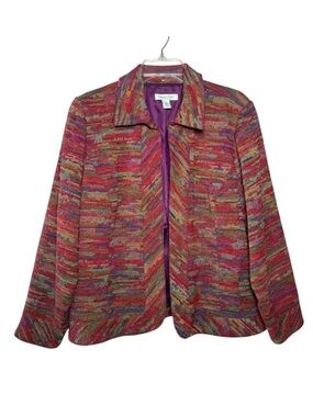 Vintage Coldwater Creek Multicolor Woven Open Front Blazer Jacket Size Large 90s